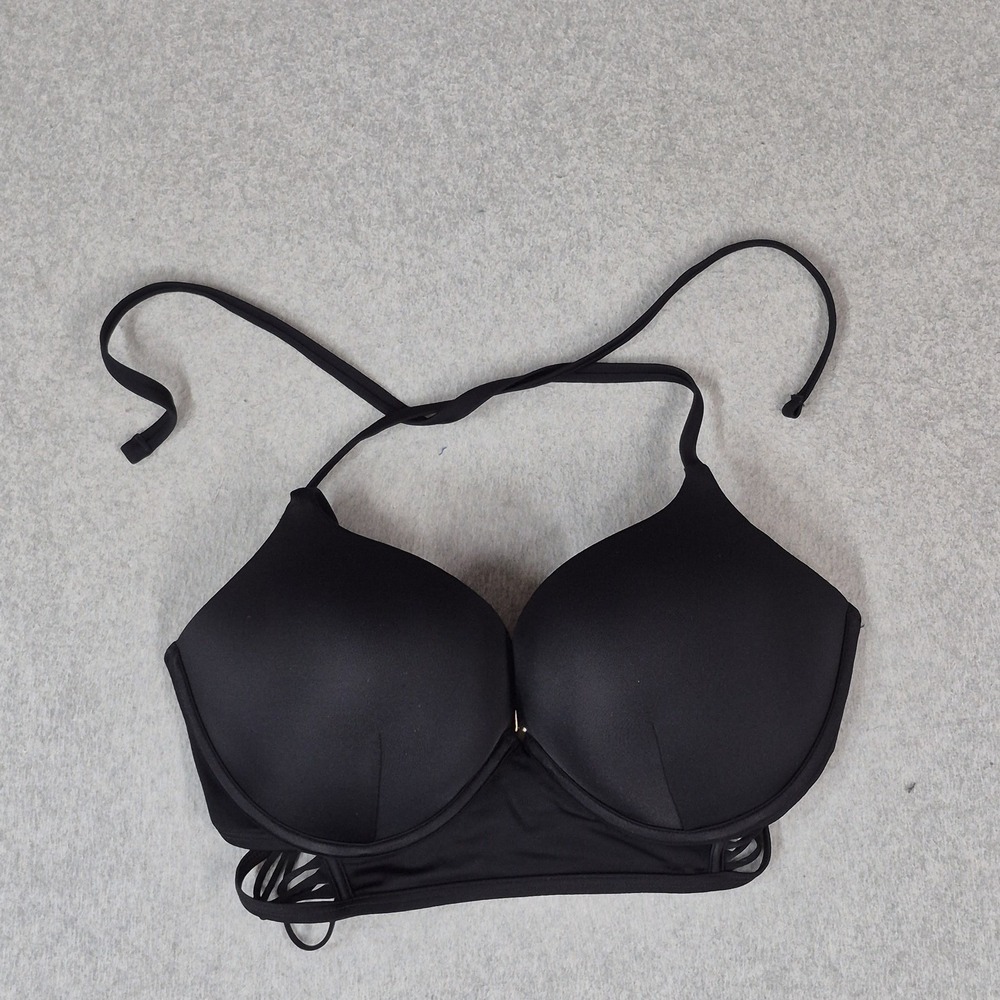 Victoria's Secret Women Swimwear 34DD Black Super Push Up Halter Top